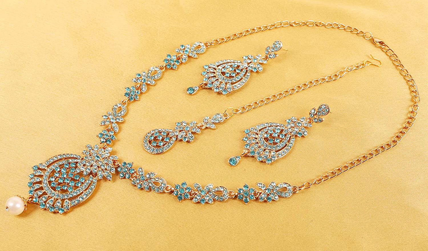 Touchstone Indian Bollywood Gorgeous intricate Workmanship Sparkling Rhinestone crystal wedding Designer Jewelry Necklace Set In Gold or Silver Tone For Women. - Image 5